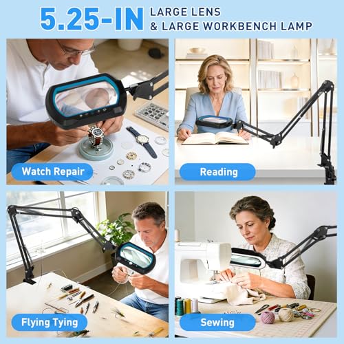 HITTI 12X Square Ultra Long Magnifying Glass with Light and Clamp - color: Blue, size: 12X