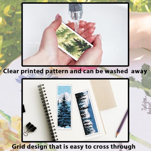ACRNIGHEET 6PCS Cross Stitch Bookmark Kit for Beginner Pine Stamped Cross Stitch Kits Needlepoint Kit for Adults DIY Tassel Embroidery Bookmark Kits with Instructions Craft Gift 8.5"x3" 11CT - style: Pine Tree Patterns