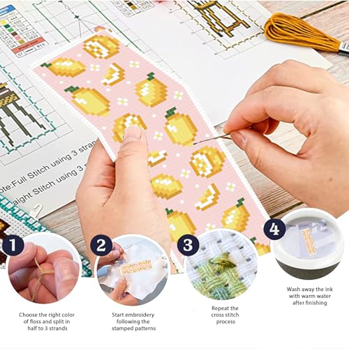 FREEBLOSS 6 Set Cross Stitch Bookmark Kit Stamped Cross Stitch Kit - style: Fruit