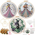 Embroidery Kit for Adults, Pre-Stamped Pattern Embroidery Kit for Beginners, Hand Needlepoint Starter Kit with Hoop Thread Needle Instruction, 7.9'' Hoop (Witch 3 Packs) - style: Witch 3 Packs