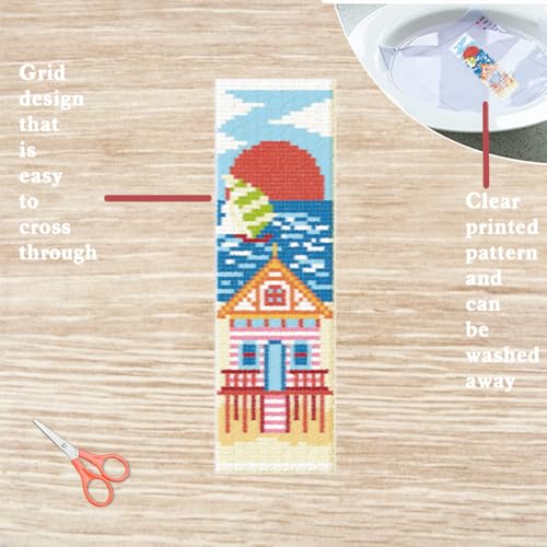 FREEBLOSS 6 Set Cross Stitch Bookmark Kits 8"x2.4" Summer Beach Scenery - style: Summer Beach