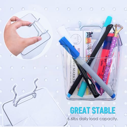 Clear Large Pegboard Cups, 6Pack Peg Board Square Storage Bins With Hooks - color: Clear