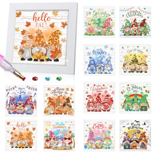 Trandraft 13 Pcs Gnomes Holiday Small Diamond Art Kits for Adults Craft - style: Gnome