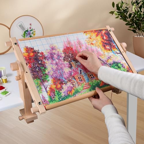 Simple Embroidery Frame and Embroidery Holder Combo Set，Beech Wood Fixable Desktop Cross Stitch Scroll Frame, Quilting Frames, Stitching Frame for Sewing, Cross Stitch, Needlepoint Holder - style: 21" x 12"
