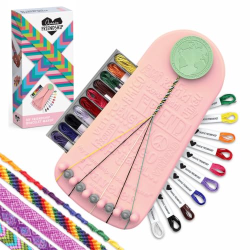 Choose Friendship Bracelet Making Kit – 20 Pre-Cut Threads, Portable Loom with Storage, Makes 8 Bracelets, Craft Gift for Kids Ages 8+, Blush Pink “Macaroon” - color: Macaroon