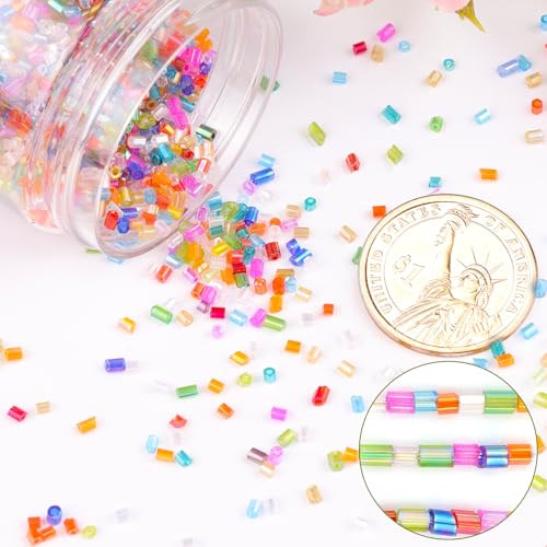 6000pcs Mix Colours Bugle Beads Bulk, Embroidery Tube Short Beads for Jewelry Making, Bracelet,Necklaces Supplies,Craft DIY(3x2mm) - color: Mixed colours