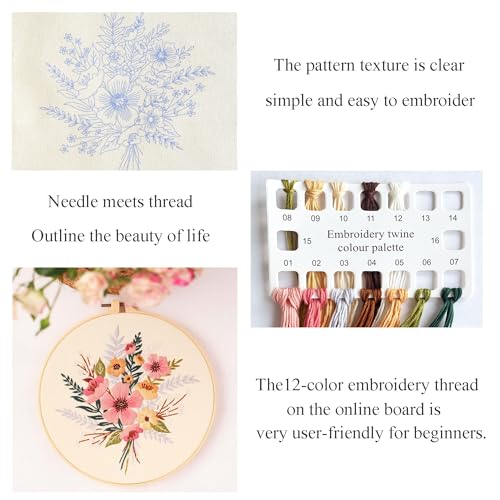 Silentsea Embroidery Kit, Floral and Nature Designs, with Hoops, Needlework Pattern Set (Flower) - color: flower
