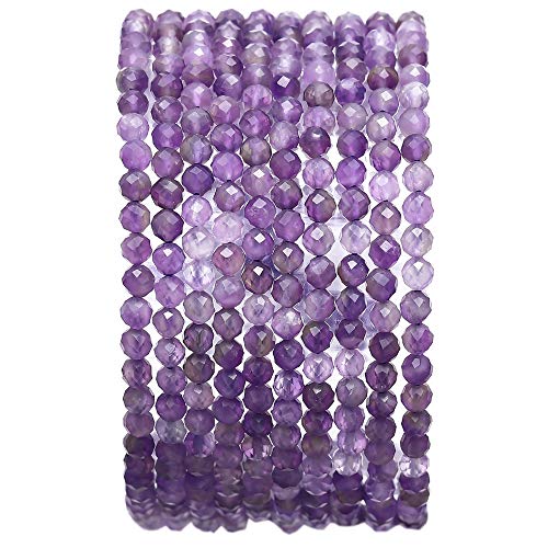 BEADIA Faceted Natural Amethyst Crystal Stone Round Loose Semi Gemstone Beads for Jewelry Making 3-3.5mm 38cm - color: Amethyst Faceted, size: 3-3.5mm