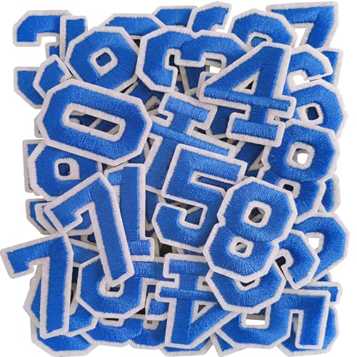 50 Pcs Iron on Numbers Patches for Fabric Tote Bags Hats Clothing Blue - color: Blue, size: Numbers Only