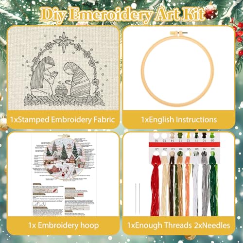 Nativity Scene Embroidery Kit, Christmas Cross Stitch Kits for Beginners - color: Birth Manger