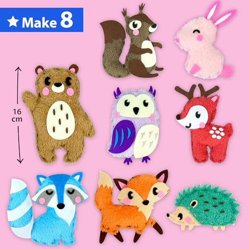 KRAFUN Woodland Animal Sewing Kit for Kids Ages 6+ | 8 Dolls - color: Woodland Animal
