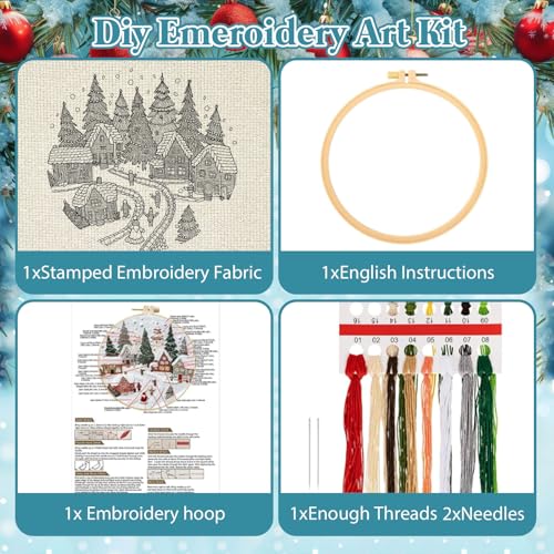 RUIQLXHANG Christmas Embroidery Kit, Christmas Gnomes Embroidery Kits for Beginners with Pattern, Cotton Threads, Needles, Instruction, 20cm Hoop, Gift for Mom, Grandma (Resort) - color: Resort