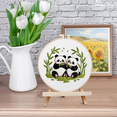 ERKOON Embroidery Kit for Beginners Adult, Cross Stitch Set Include Embroidery Cloth Hoop Threads for Craft Lover Hand Stitch with Embroidery Skill Techniques (Panda) - color: Panda
