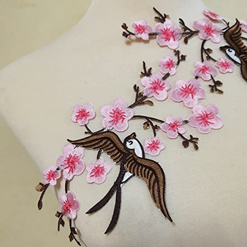 1pair Quince Sakura Flower Embroidery Iron On Applique Patches (Pink H) - color: Pink H