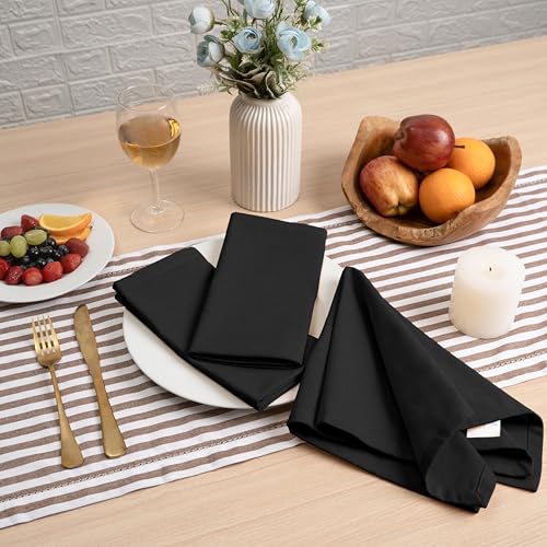 Blue Needles Solid Cloth Napkins 100% Cotton Set of 6-18 x 18 Inches - color: Black, size: 18" x 18" (Set of 6)