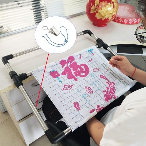 TTBellok 24 Pcs Universal Fabric Holders, Adjustable Cross Stitch Fastening, Embroidery Side Clips for Scroll Rod Canvas