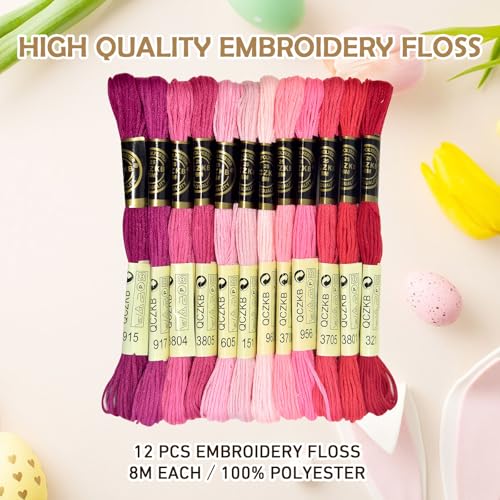 Premium Rainbow Color Embroidery Floss - Cross Stitch Threads - Friendship Bracelets Floss - Crafts Floss - 12 Skeins Per Pack Embroidery Floss,Warm Pink Gradient - color: Warm Pink Gradient