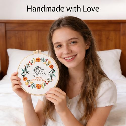 BoAn DIY Floral Embroidery Kit for Adults, Handmade Craft with Hoop - color: muqinjie-4