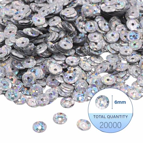 Mandala Crafts 6mm Cup Holographic Silver Sequins for Sewing Embroidery - color: Holographic Silver, size: 6mm Cup Sequins