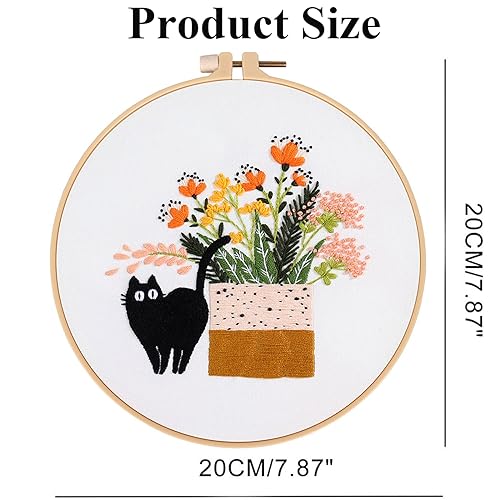 GLTAYLMY 3pcs Embroidery Kit for Beginners DIY Adult Beginner Embroidery Kits with Cat Pattern 1 Embroidery Hoops Needles Threads and Instructions - color: Cat