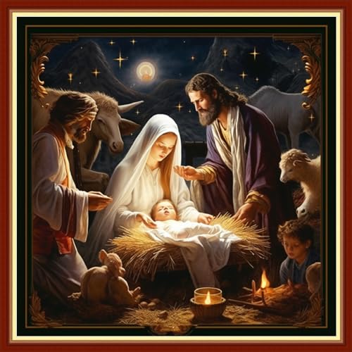 Foxdiviy Stamped Cross Stitch Kits Full Range of Embroidery Needlework Starter Kits for Beginners Adults 11CT Embroidery Patterns Art Crafts DIY Needlepoint Kits-Nativity 18x18 inch - color: Stamped Set 25