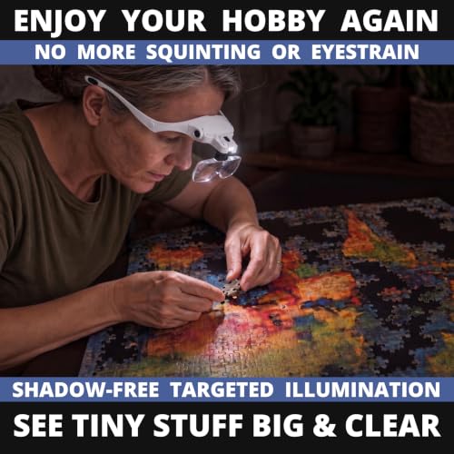 Vision Aid Magnifying Glasses with Light for Close Work, Illuminated Hands Free Headband Magnifier Goggles with Storage Case for Hobby Painting Reading Coin Watch Bead Jewelry… - style: 3 AAA Battery Powered (not included)