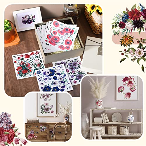 BBTO 12 Sheets Rub on Transfers for Crafts Wood Furniture DIY, 5.5" x 5.7" - style: Dark Floral