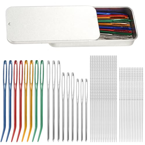 Goktvai 47pcs Knitting Tools Set, 30 Yarn Snag Repair Needles (15 Short +15 Long) 9 Large Eye & 8 Bent Tapestry Needles with Storage Box for Crochet Repair Sweater & Fabric Maintenance Accessories
