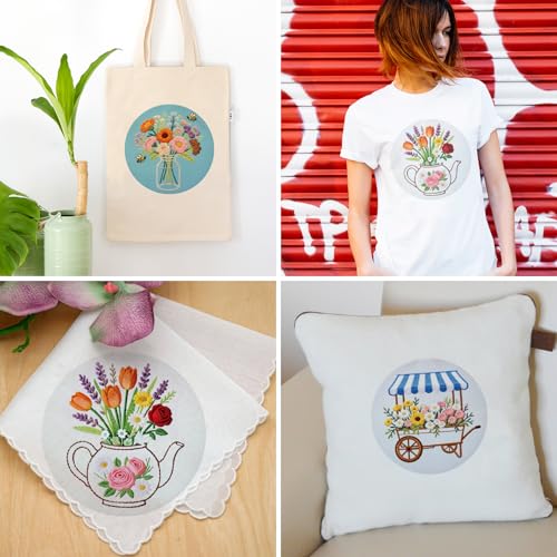 ORIGACH 6 Pack Vase Letter Book & Flower Wreath Embroidery Kit - style: Vase Letter Book & Flower Wreath