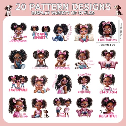 DTF Transfers Ready to Press - 20Pcs Black Little Girl Iron on Transfers for Tshirts, Chibi Afro Girl Iron on Decals Patches, Afican American Young Princess Sublimation for DIY Clothes Jeans - color: Black Little Girl670
