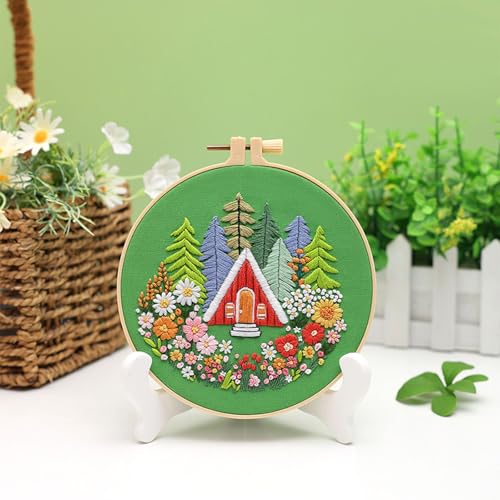 Louise Maelys Garden House Embroidery Kit for Beginners Forest DIY - color: Forest Cabin