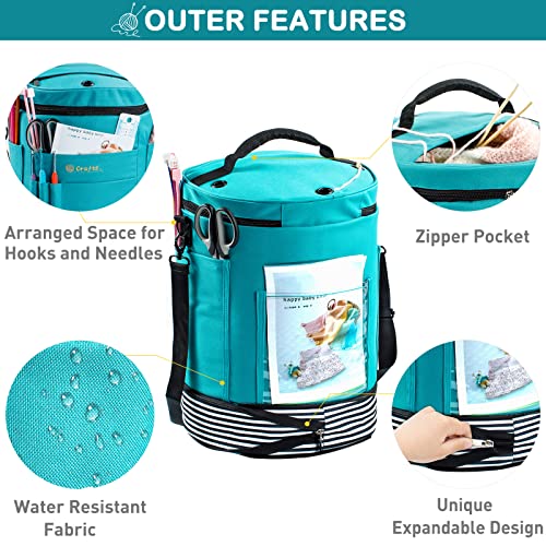 MYBAGZING Expandable Crochet Bag Organizer w/Yarn Grommets& Zipper Closure - color: Teal-Ⅱ, size: Medium-Zipper Closure