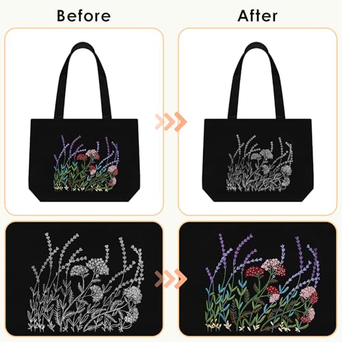 ERKOON Canvas Tote Bag Embroidery Kit for Beginners, Floral Arts Crafts Cross Stitch Kits for Adults Including Stamped Embroidery Bag with Hoops, Needle, Instruction and Color Threads (Lavender) - color: Lavender