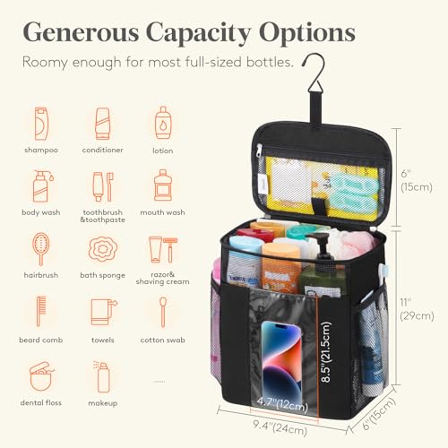Lifewit Mesh Shower Caddy, Hanging Bathroom Organizer with PVC Phone Bag - color: Black, size: L(10"L x 6"W x 11.5"H)