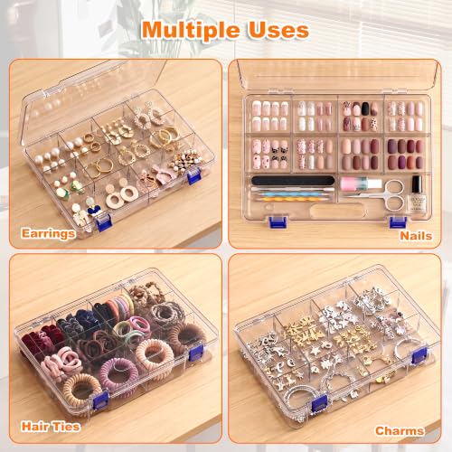 4 Pack 10 Grids Clear Organizer Box with Dividers, 11.7 x 7.9 x 2.4 in - color: 4 Pack, size: Large 10 Grids(11.7 x 7.9 x 2.4 inch)