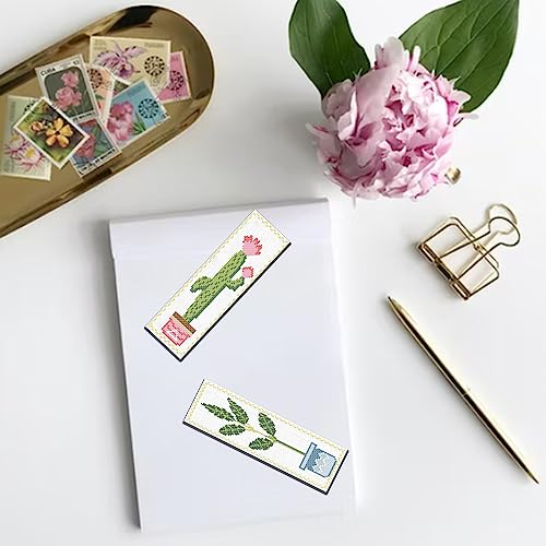 FREEBLOSS 6 Set Cross Stitch Bookmark Kit Green Plants 8 * 2.4'' 11CT - style: Potting