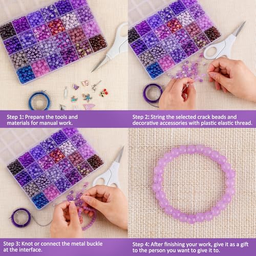 XSEINO About 1200PCS 6mm Glass Beads Bracelet Making Kit,24 Assorted Violet Elegant Series Colorful Crystal Beads for Bracelet and Jewelry Making and DIY Crafts,Friendship Bracelets - color: Violet Elegant Series