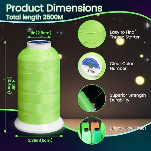 New brothread 10 Colors Glow in The Dark Embroidery Machine Thread Kit - color: 2500M 10 Colors