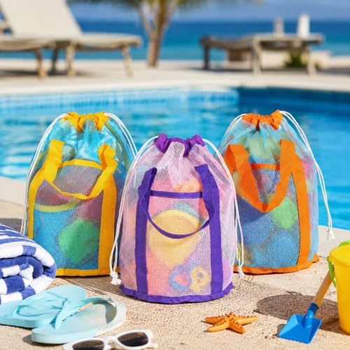3PCS Mesh Beach Bag, Foldable Toy Storage Bag - size: 3P-SEABAG
