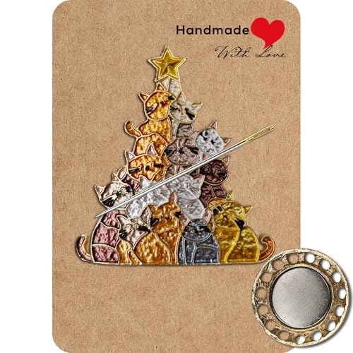 Needle Minder Magnet, Magnetic Needle Minder, Needle Minders Magnetic Cross Stitch Accessories, Magnetic Needle Holder, Life Tree, Butterfly, Cats, Owl, Heart (Cat Christmas Tree) - size: Cat Christmas Tree