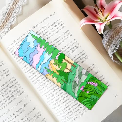 ORIGACH 4 Sheets Water Soluble Embroidery Patterns Stabilizers - 16 Pcs Pre-Printed Landscape Bookmark Designs - Stick & Stitch Embroidery Paper for Hand Sewing Lovers - color: Landscape Bookmark