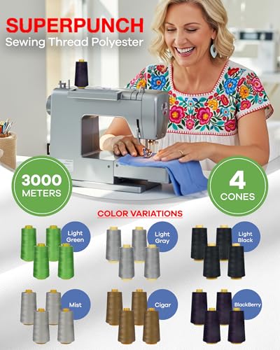 Superpunch SuperSew Polyester, 4 Cones of 3000 m, Avocado Green 3266 - color: Avocado Green 3266