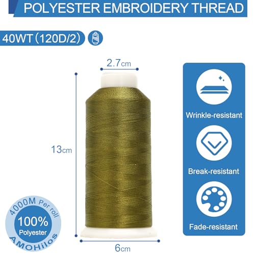 High Tenacity Polyester Embroidery Machine Thread 40WT(120D/2) 4000M Per Spool for Commercial and Domestic Embroidery Machine (Aged Moss-1796) - color: Aged Moss-1796
