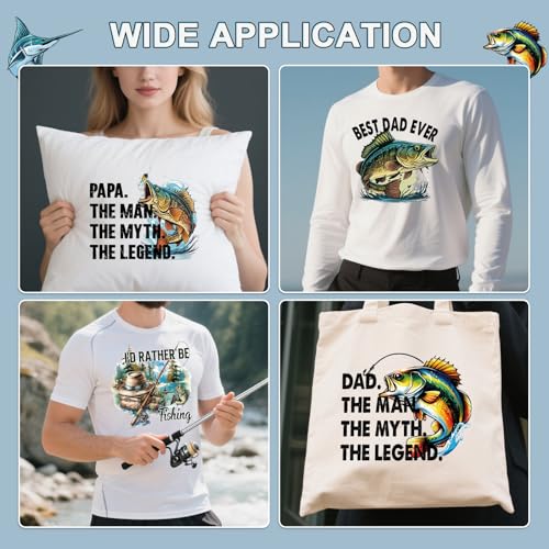 Dtf Transfers Ready to Press - 20Pcs Gone Fishing Dad Iron on Transfer for Tshirts, Father's Day Iron on Decals Patches, Fish Lovers Heat Transfer for DIY Clothes Bags Hats Dad Gifts - color: Dad Fishing480