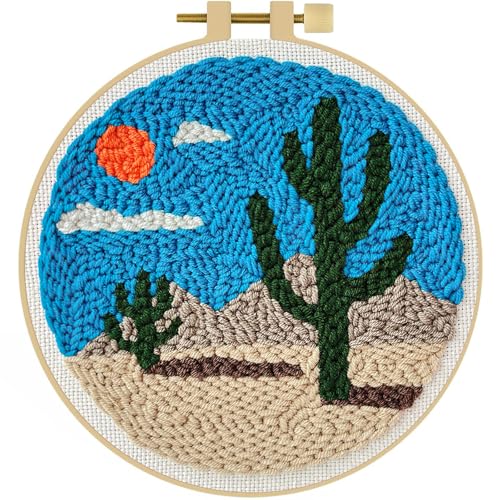 LACHLAND Punch Needle Kit Beginners, Landscape Stitching Kit for Adults&Teens DIY Embroidery Starter Craft with Yarn Needle Tool Easy Hobby Home Decor Gifts for Craft Lover (Cactus) - color: Cactus