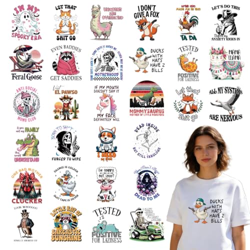 30 Pcs Funny Sarcastic Quotes Dtf Transfers Ready to Press - color: Funny Animals Sarcastic Quotes