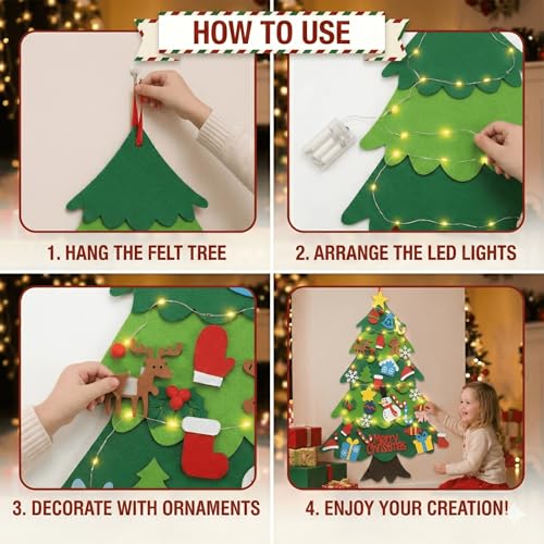 Felt Christmas Tree 32Pcs Set, DIY Wall Hanging Decoration for Kids