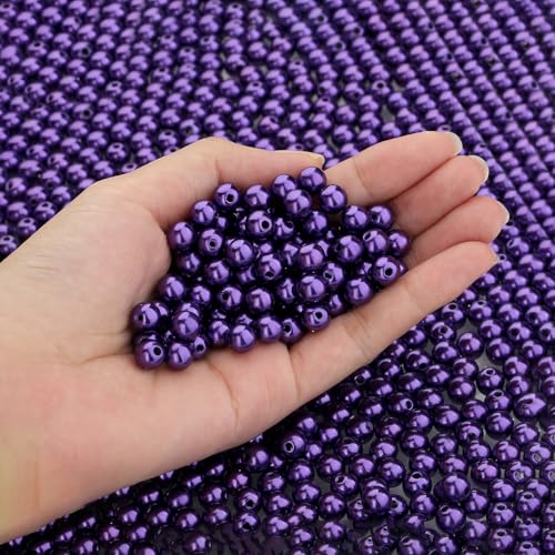DUQGUHO Purple Pearl Beads for Crafts 6mm Plastic Pearl Beads with Hole - color: Purple, size: 6mm