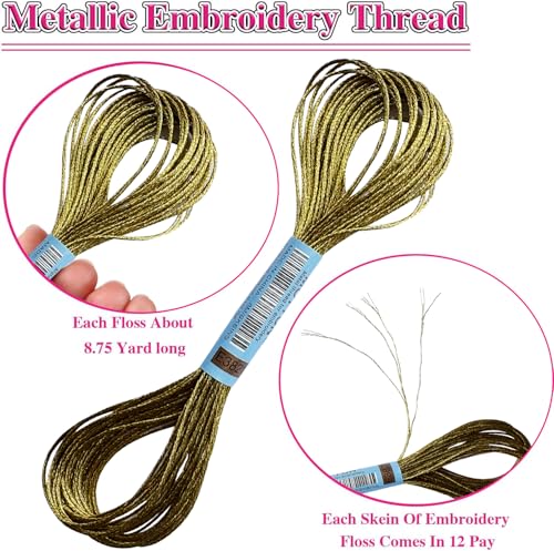13 Skeins Embroidery Thread, 10 Colors Metallic Embroidery Floss Set, Polyester Cross-Stitch Threads for Hand Embroidery, String Art（10 Colors） - color: 10Metallic mixed Colors, size: 13 skeins
