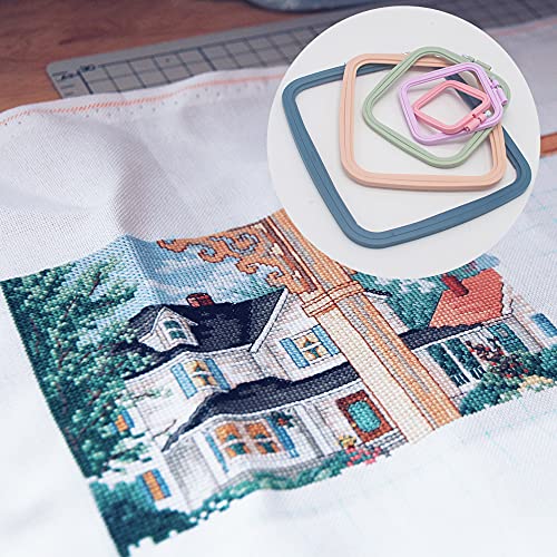 5 Pieces 5 Sizes Square Embroidery Hoops, Cross Stitch Hoop and ABS Plastic Embroidery Hoops for Embroidery,Cross Stitch and DIY Craft Sewing,Including 16pcs Gold Eye Sewing Needles - style: 5 sizes square